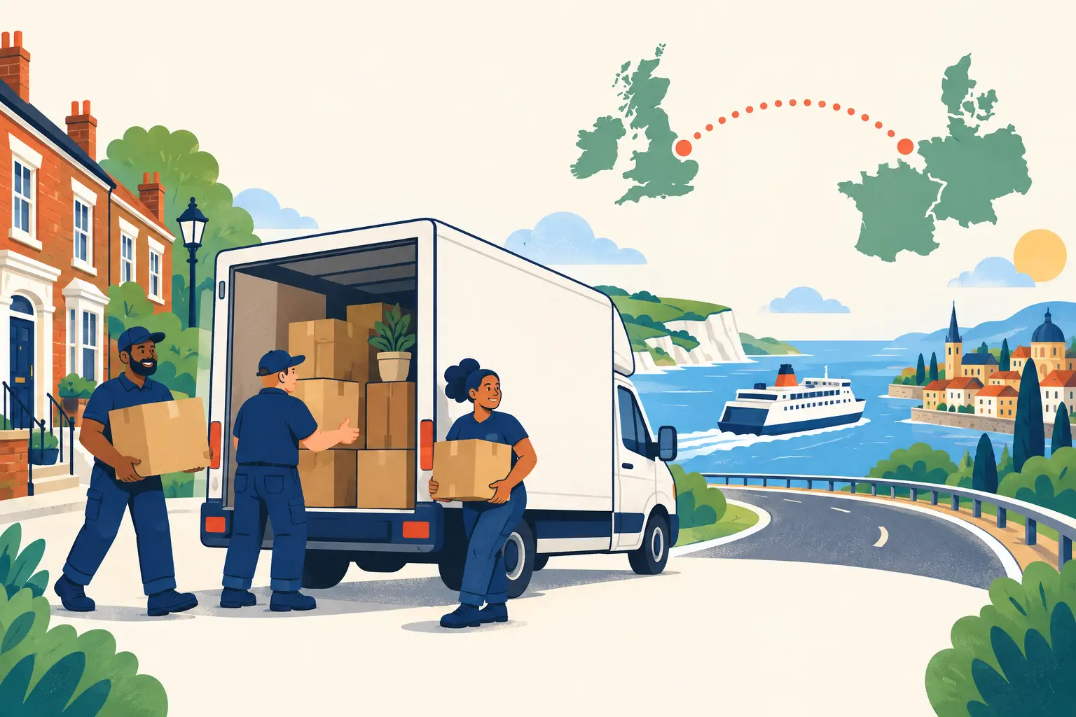 Illustration of a removal journey into Europe