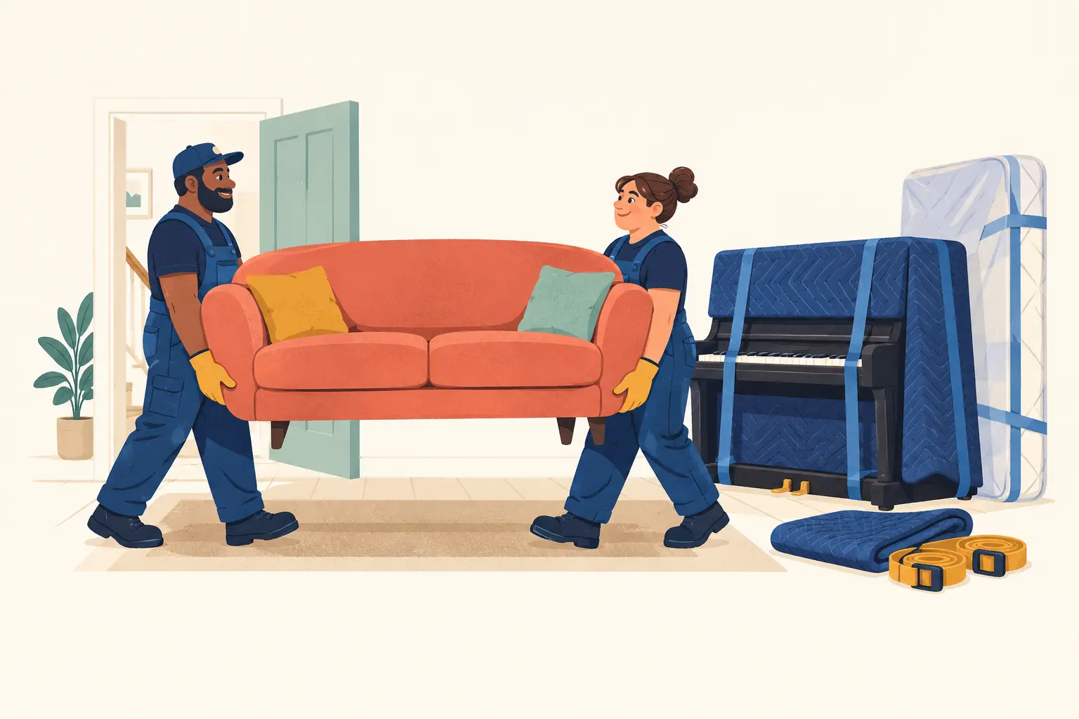 Illustration of protected furniture ready to move